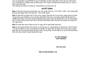 Quyết định 35/2005/QĐ-BYT Tiêu chuẩn thiết kế khoa xét nghiệm bệnh viện đa khoa - Tiêu chuẩn ngành