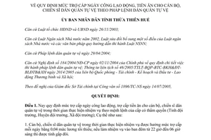 Quyết định 3421/QĐ-UBND 2005 trợ cấp ngày công lao động tiền ăn cho cán bộ dân quân tự vệ Thừa Thiên Huế