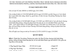 Quyết định 118/2005/QĐ-UBND thành lập Văn phòng Thường trực chống tội phạm Bình Phước