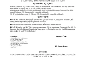 Quyết định 104/2005/QĐ-BNV Quy chế cử cán bộ, công chức đi đào tạo, bồi dưỡng ở nước ngoài bằng ngân sách nhà nước