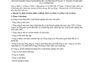 Thông tư 25 /2005/TT-BLĐTBXH hướng dẫn thực hiện điều chỉnh tiền lương phụ cấp lương doanh nghiệp theo Nghị định 118/2005/NĐ-CP