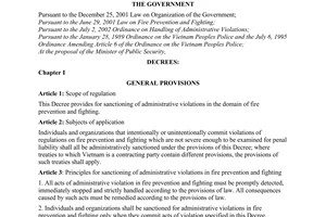 Decree No. 123/2005/ND-CP of October 5th, 2005, providing for sanctioning of administrative violations in the domain of fire prevention and fighting.