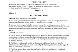Decree No. 124/2005/ND-CP of October 06th, 2005, providing for fire receipts and management and use of fines for administrative violations.