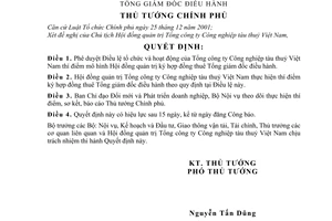 Quyết định 247/2005/QĐ-TTG điều lệ tổ chức hoạt động Tổng công ty công nghiệp Tàu thủy Việt Nam thí điểm Hội đồng quản trị thuê giám đốc điều hành