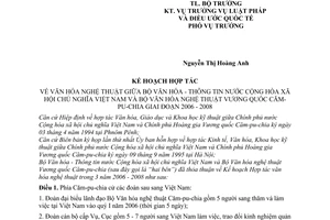 Kế hoạch hợp tác văn hóa nghệ thuật giữa Bộ Văn hóa Thông tin nước Việt Nam Căm-pu-chia