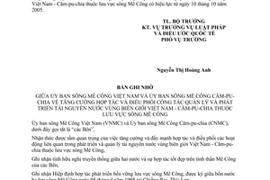 Bản ghi nhớ tăng cường hợp tác điều phối công tác quản lý phát triển tài nguyên nước vùng biên giới Việt Nam - Căm-pu-chia