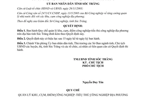 Quyết định 104/2005/QĐ-UBT quản lý khu cụm điểm công nghiệp tiểu thủ công nghiệp Sóc Trăng