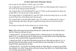 Quyết định 102/2005/QĐ-UBT điều chỉnh mạng lưới giao thông Đường tỉnh Sóc Trăng