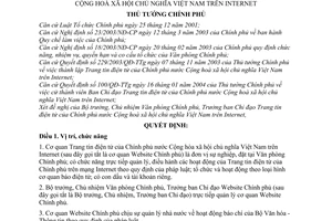 Quyết định 250/2005/QĐ-TTg tổ chức hoạt động Trang tin điện tử  Chính phủ  Việt Nam trên Internet