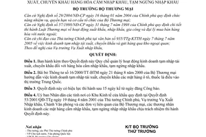 Quyết định 2504/2005/QĐ-BTM Quy chế quản lý hoạt động kinh doanh tạm nhập tái xuất chuyển khẩu hàng hóa cấm tạm ngừng nhập khẩu