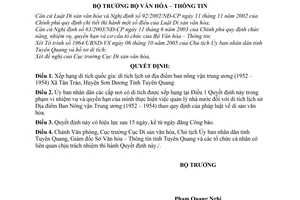 Quyết định 58/2005/QĐ-BVHTT xếp hạng di tích quốc gia