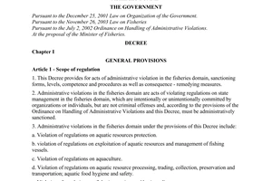 Decree No. 128/2005/ND-CP of October 11, 2005, providing for sanctioning of administrative violations in the fisheries domain