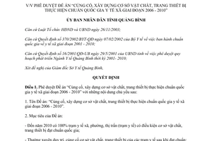 Quyết định 53/2005/QĐ-UBND xây dựng cơ sở vật chất chuẩn quốc gia y tế xã giai đoạn 2006 2010 Quảng Bình