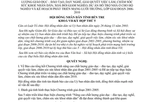 Nghị quyết 46/2005/NQ-HĐND phát triển giáo dục việc làm chăm sóc sức khoẻ xoá đói giảm nghèo Bến Tre
