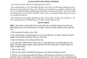 Quyết định 184/2005/QĐ-UBND trợ cấp xã hội học sinh sinh viên đại học cao đẳng Lâm Đồng