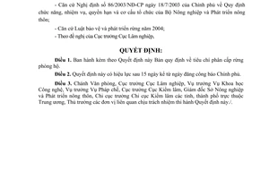 Quyết định 61/2005/QĐ-BNN  tiêu chí phân cấp rừng phòng hộ