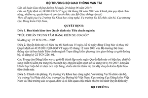 Quyết định 50/2005/QĐ-BGTVT tiêu chuẩn ngành trung tâm đăng kiểm xe cơ giới 22 TCN 226 – 2005