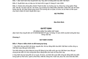 Quyết định 51/2005/QĐ-BGTVT đăng kiểm tầu biển Việt Nam