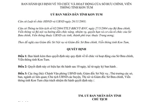 Quyết định 63/2005/QĐ-UBND tổ chức và hoạt động Sở Bưu chính Viễn Thông Kon Tum