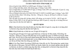 Quyết định 90/2005/QĐ-UBND  quản lý, cung cấp ử dụng dịch vụ Internet công cộng địa bàn tỉnh Nghệ An