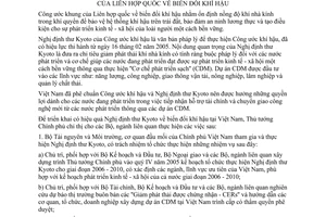 Chỉ thị 35/2005/CT-TTg tổ chức thực hiện Nghị định thư Kyoto thuộc Công ước khung Liên hợp quốc biến đổi khí hậu