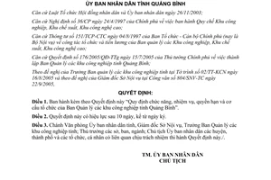 Quyết định 55/2005/QĐ-UBND chức năng nhiệm vụ quyền hạn cơ cấu Ban quản lý Khu công nghiệp Quảng Bình