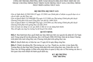 Thông tư 28/2005/QĐ-BT nguyên tắc phân bổ vốn NSTW hỗ trợ địa phương đơn vị 2006-2010 Chương trình phát triển nuôi trồng thuỷ sản giống thủy sản