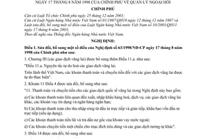 Nghị định 131/2005/NĐ-CP quản lý ngoại hối sửa đổi Nghị định 63/1998/NĐ-CP