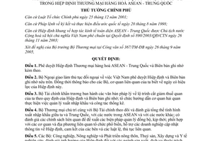 Quyết định 257/2005/QĐ-TTg phê duyệt Hiệp định Thương mại hàng hoá Asean - Trung