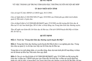 Quyết định 125/2005/QĐ-UBND thành lập Trung tâm Giáo dục thường xuyên Bù Đốp