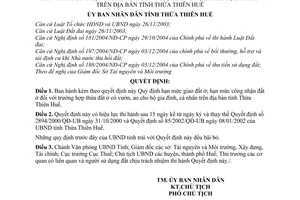 Quyết định 3626/2005/QĐ-UBND hạn mức giao đất ở; hạn mức công nhận đất ở trường hợp thửa đất ở có vườn, ao Tỉnh Thừa Thiên Huế