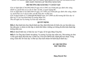 Quyết định 31/2005/QĐ-BGD&ĐT điều kiện tối thiểu cho các lớp mầm non mẫu giáo nhóm trẻ độc lập nhiều khó khăn ở nơi không thành lập trường