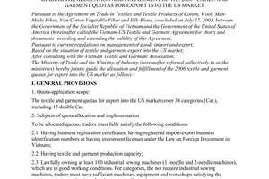 Joint circular No. 18/2005/TTLT-BTM-BCN of October 21, 2005 guiding the allocation and fulfillment of the 2006 textile and garment quotas for export into the us market