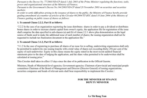 Circular No: 93/2005/TT-BTC, provided by the Ministry of Finance, on guiding amendment of the Circular 60/2004/TT-BTC dated 18 June 2004 of the Ministry of Finance guiding on public issues of shares.