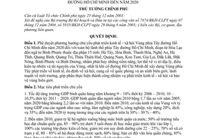 Quyết định 260/2005/QĐ-TTg phương hướng chủ yếu phát triển kinh tế - xã hội Vùng phía Tây đường Hồ Chí Minh đến năm 2020