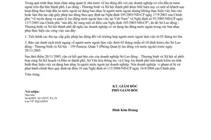 Công văn 4658/LĐTBXH-NN báo cáo và làm thủ tục Cấp giấy phép lao động nhạc công là người nước ngoài