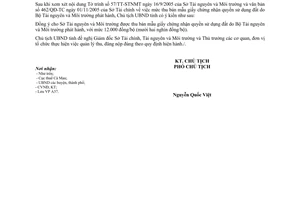 Công văn 3161/UBND-NC  mức thu bán mẫu giấy chứng nhận quyền sử dụng đất