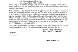 Công văn 4764/TCHQ-KTTT phạt chậm nộp thuế TTĐB các lô hàng phục vụ an ninh