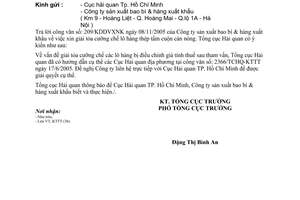 Công văn 4803/TCHQ-KTTT xin giải tỏa cưỡng chế lô hàng thép tấm cuộn cán nóng