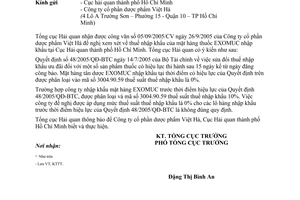 Công văn 4873/TCHQ-KTTT trả lời đề nghị của công ty CP dược phẩm Việt Hà