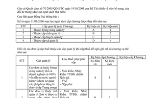 Công văn 1206/HQĐN-NV sửa đổi mục lục Ngân sách Nhà nước
