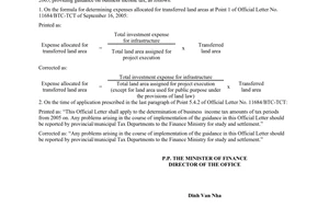Official Dispatch No. 14300/BTC-VP of November 10, 2005, on correction of Official Letter No. 11684/BTC-TCT