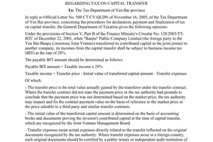 Official Dispatch No. 4326/TCT-DTNN regarding tax on capital transfer