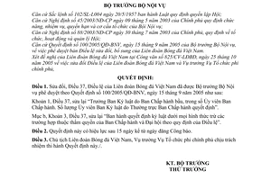 Quyết định 113/2005/QĐ-BNV sửa đổi Điều 37 Điều lệ Liên đoàn Bóng đá Việt Nam