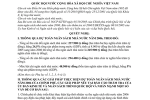 Nghị quyết 47/2005/NQ-QH11 dự toán ngân sách nhà nước năm 2006