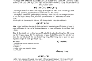 Quyết định 112/2005/QĐ-BNV Kế hoạch đào tạo, bồi dưỡng quản lý công nghệ thông tin cho cán bộ lãnh đạo công nghệ thông tin giai đoạn 2006 - 2008