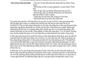 Công điện 1686/TTG-NN phòng chống dịch cúm gia cầm A (H5N1)