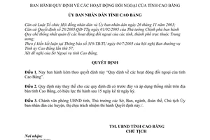 Quyết định 2784/2005/QĐ-UBND hoạt động đối ngoại tỉnh Cao Bằng