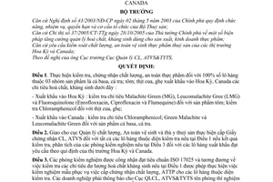 Quyết định 29/2005/QĐ-BTS tăng cường kiểm tra hàng thuỷ sản xuất khẩu vào Hoa Kỳ Canada