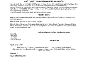 Quyết định 491/2005/QĐ-UBCK Quy chế mẫu bán đấu giá cổ phần tại Trung tâm Giao dịch Chứng khoán